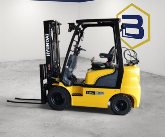Burwell Material Handling 2018 Hyundai 18L-7M LPG pneumatic forklift in yellow and black for outdoor industrial use