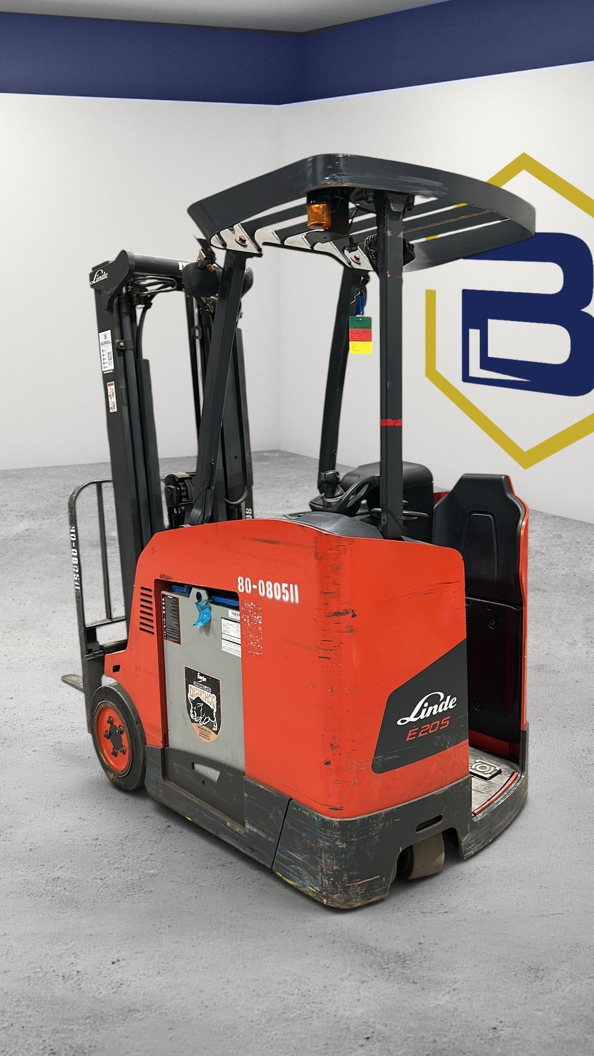 Burwell Material Handling 2021 Linde E20S electric stand-up forklift in red with a 4,000 lb capacity