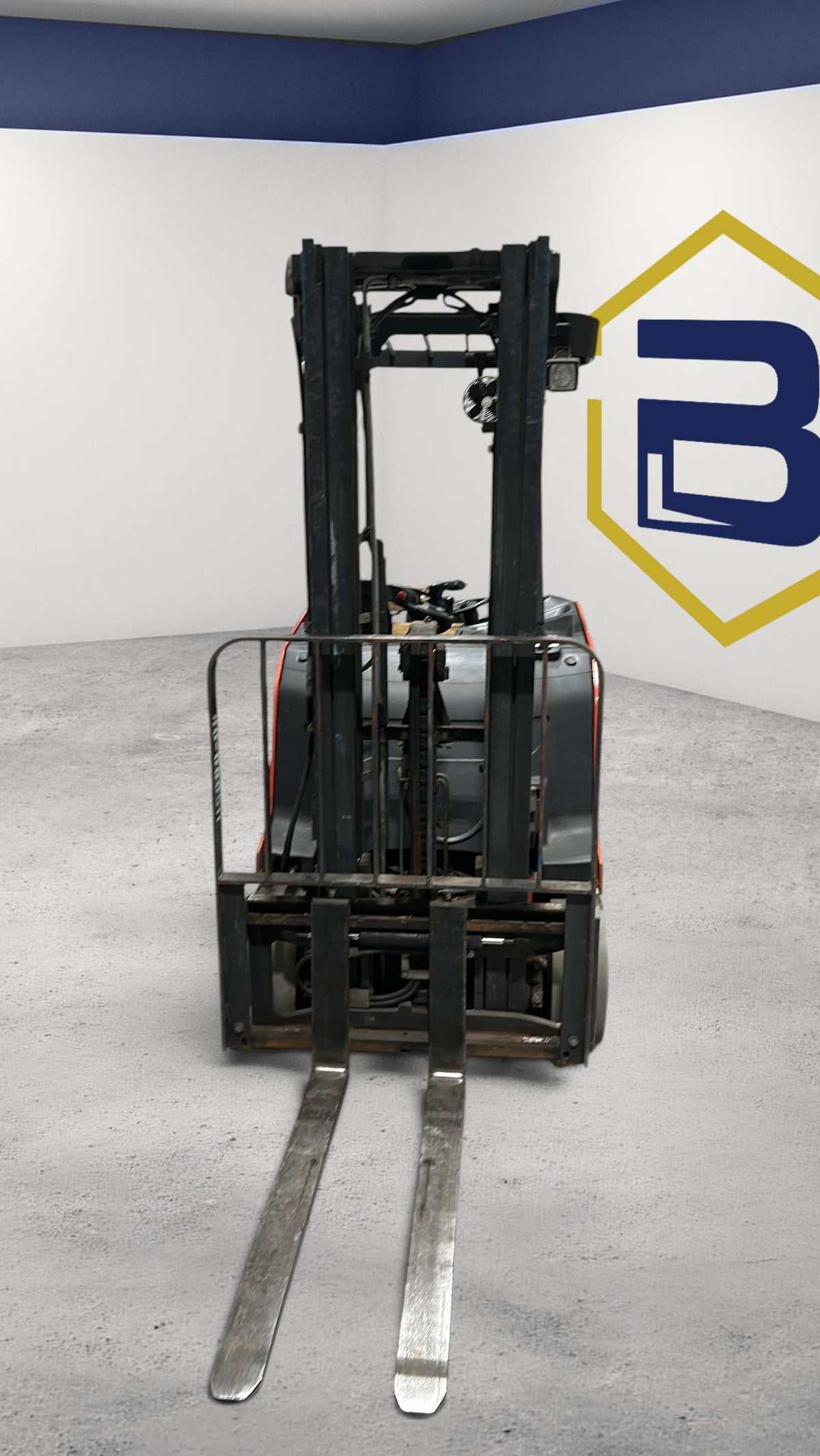 Burwell Material Handling 2021 Linde E20S electric stand-up forklift with 4,000 lb capacity in a warehouse setting.
