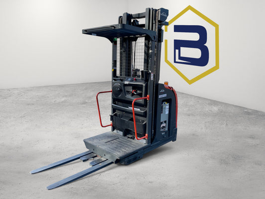 Burwell Material Handling 2021 Linde V15 electric man-up order picker forklift for narrow-aisle warehouse operations.