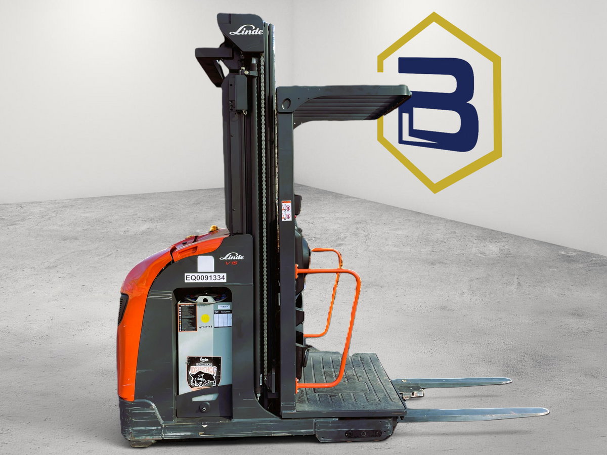 Burwell Material Handling 2021 Linde V15 electric man-up order picker forklift in orange and grey