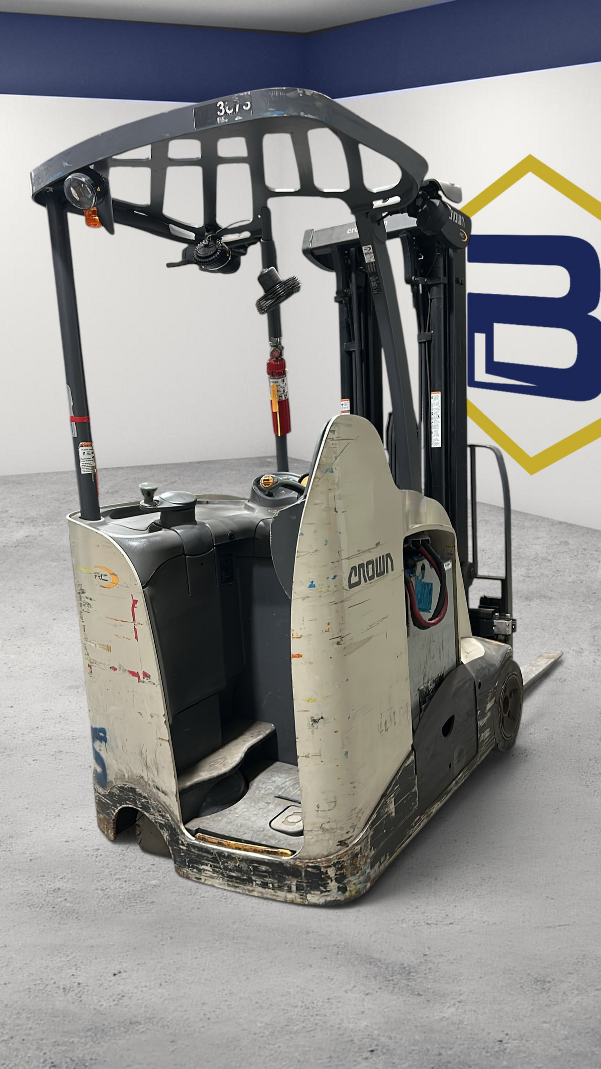 Burwell Material Handling used 2019 Crown RC5545-40 electric stand-up counterbalance forklift in a warehouse setting
