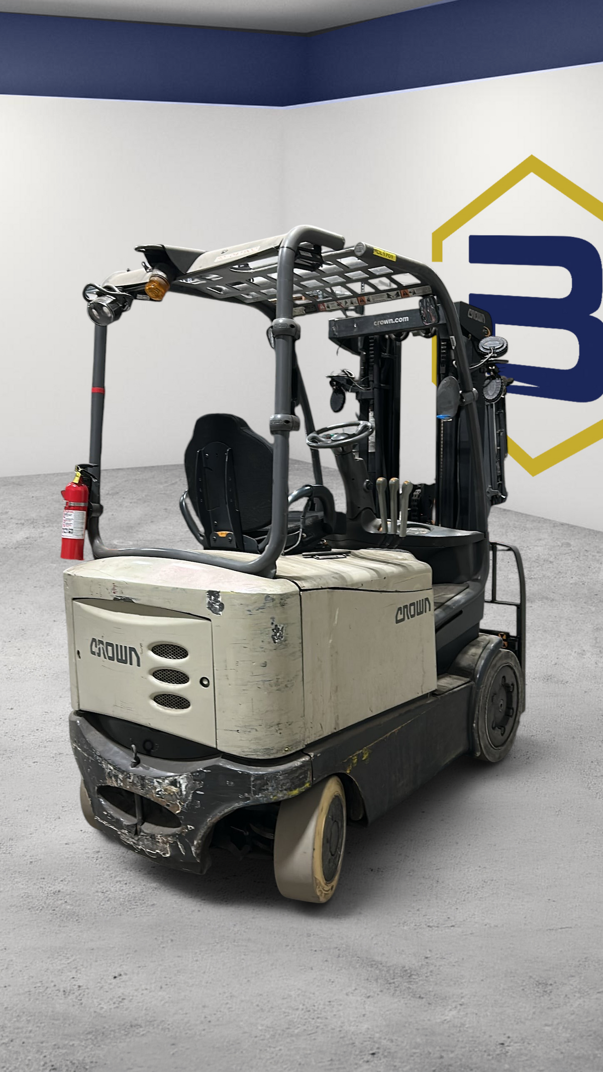 Burwell Material Handling 2017 Crown FC5225-50 electric sit-down cushion tire forklift in a warehouse setting