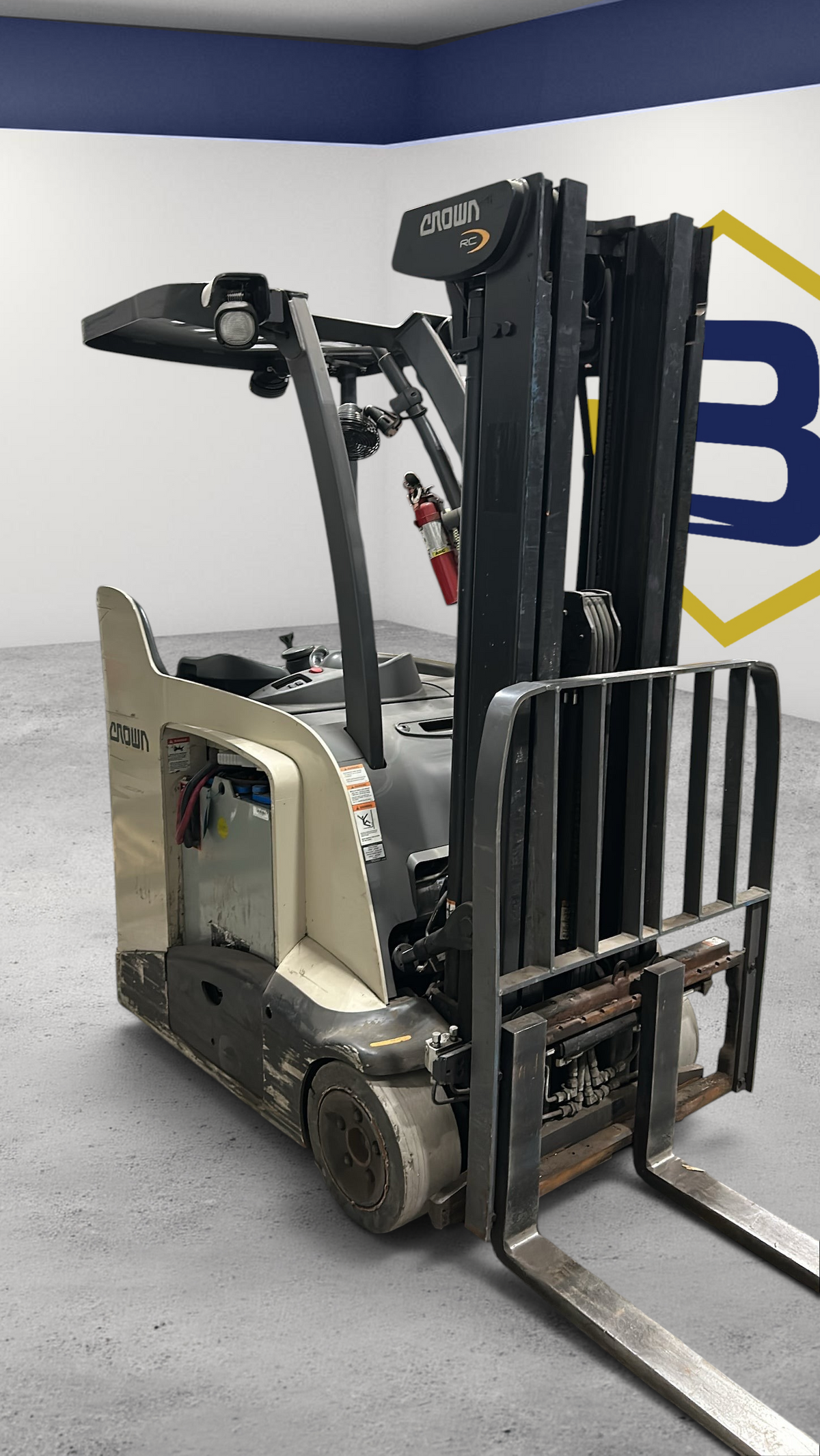 Burwell Material Handling used 2019 Crown RC5545-40 electric stand-up counterbalance forklift in a warehouse