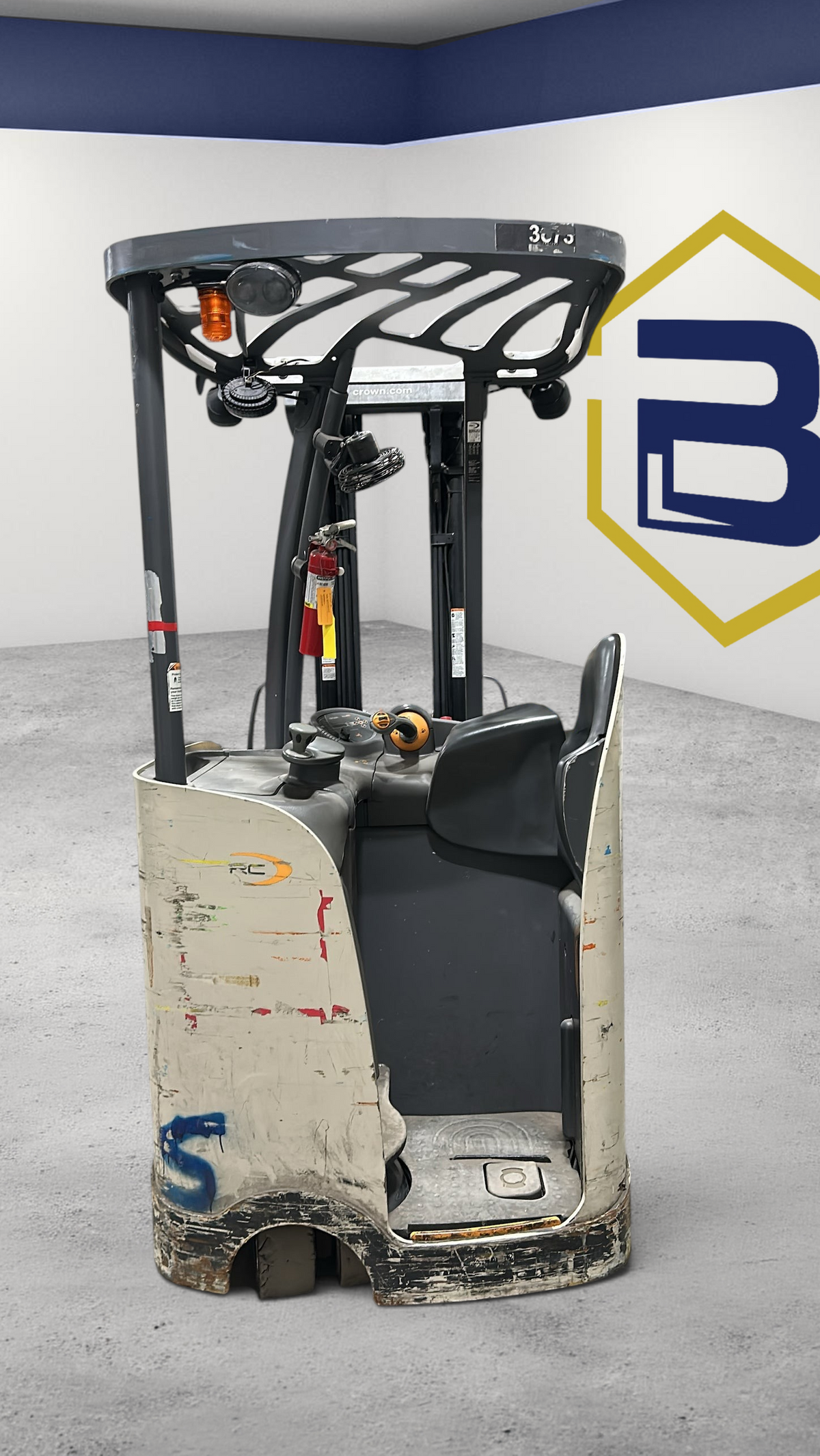 Burwell Material Handling used 2019 Crown RC5545-40 electric stand-up counterbalance forklift in a warehouse setting